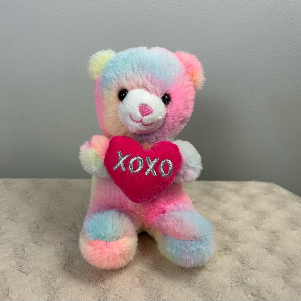 MTY Sweetheart Teddy Bear Plush Stuffed Animal Pink Heart XOXO Tie Dye
